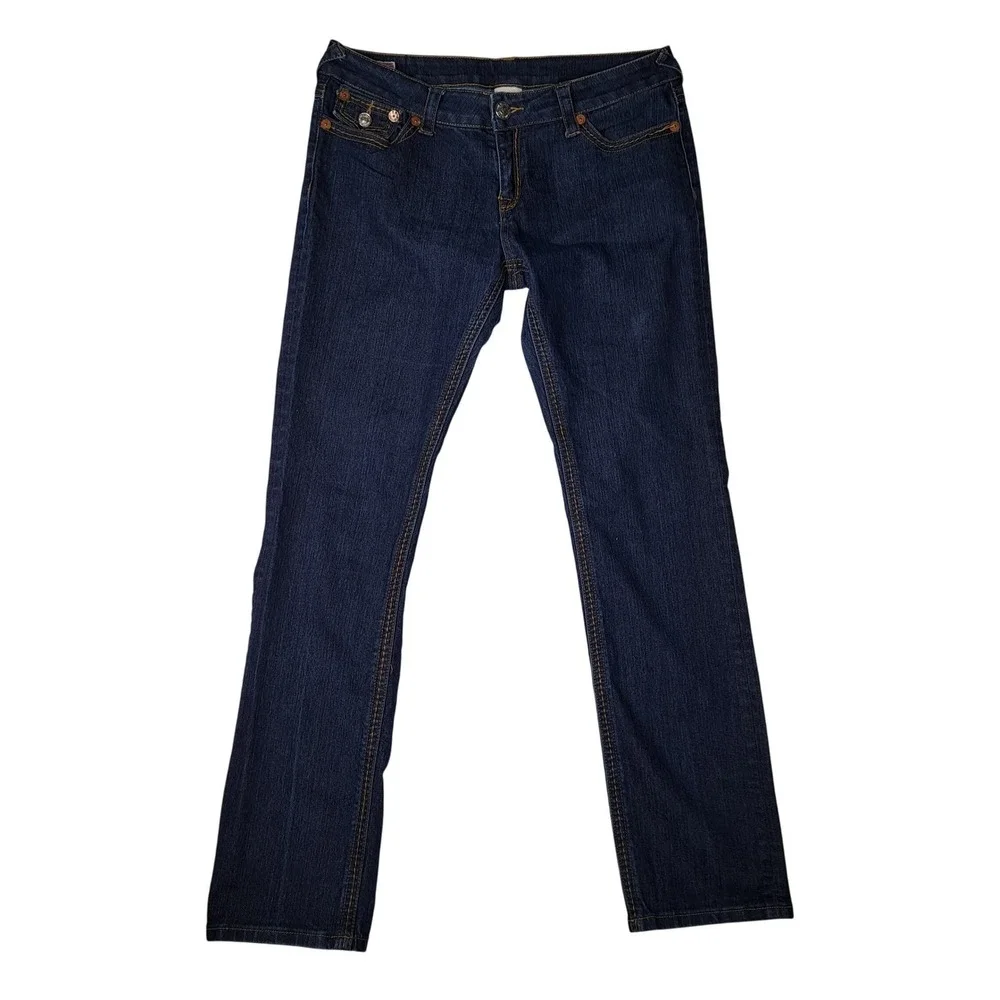 True Religion Becky Big QT Jeans Women 32 Blue Bootcut Contrast Stitch Dark Wash